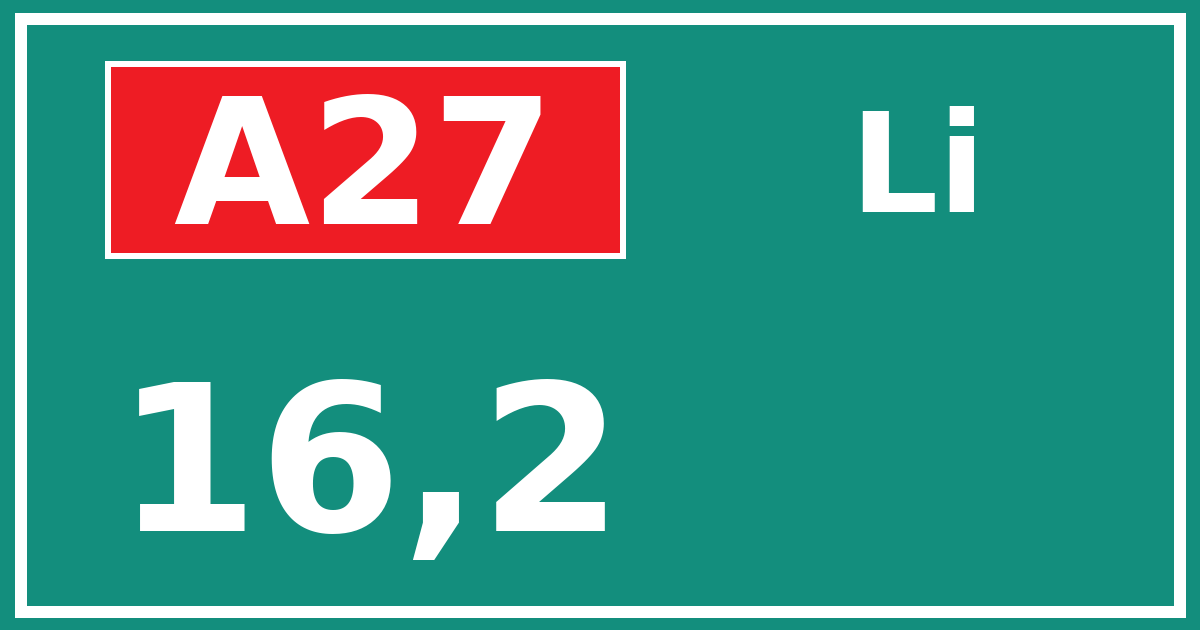 Hectometerbord A27 16,2 zijde Li