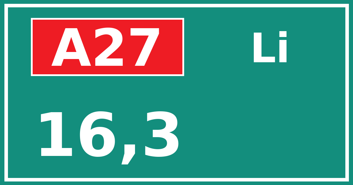 Hectometerbord A27 16,3 zijde Li