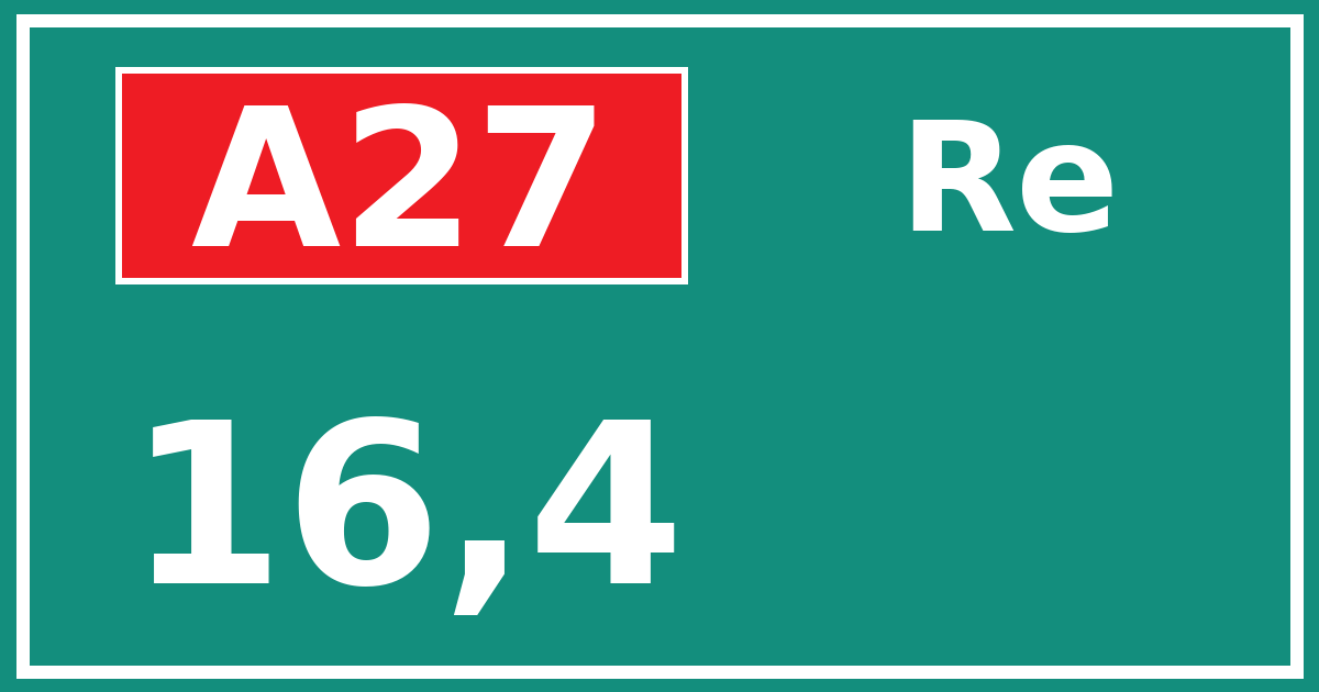 Hectometerbord A27 16,4 zijde Re