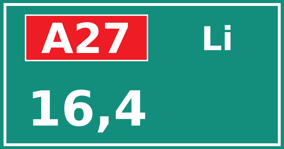Hectometerbord A27 16,4 zijde Li