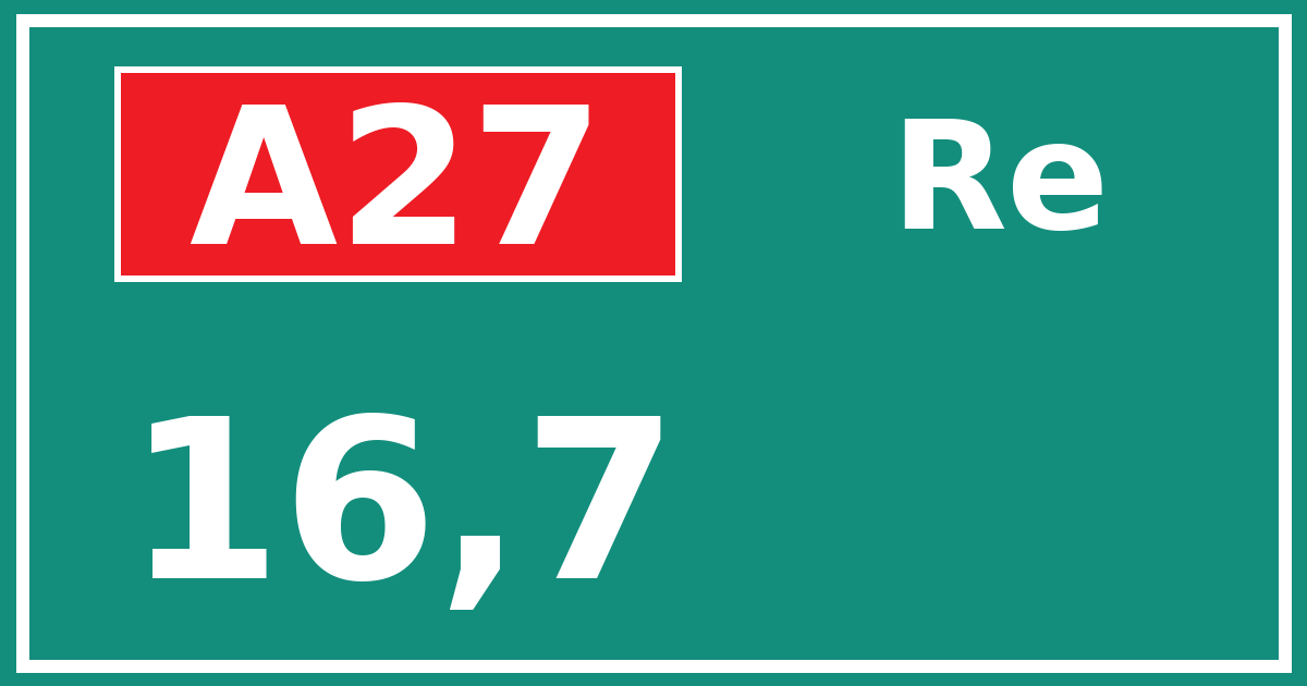 Hectometerbord A27 16,7 zijde Re