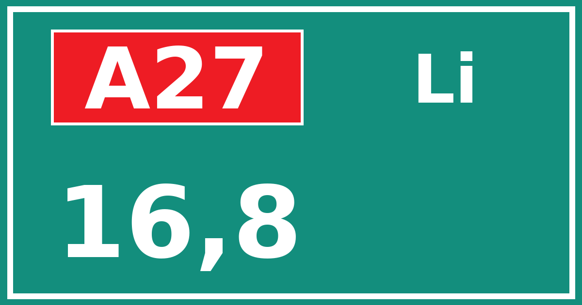 Hectometerbord A27 16,8 zijde Li