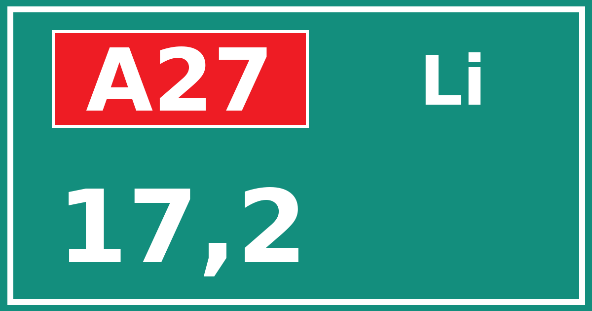 Hectometerbord A27 17,2 zijde Li