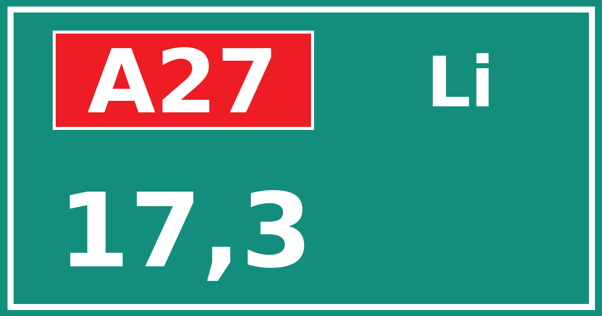 Hectometerbord A27 17,3 zijde Li