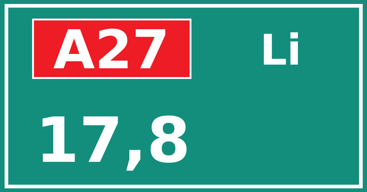 Hectometerbord A27 17,8 zijde Li