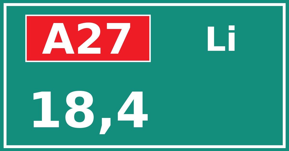 Hectometerbord A27 18,4 zijde Li