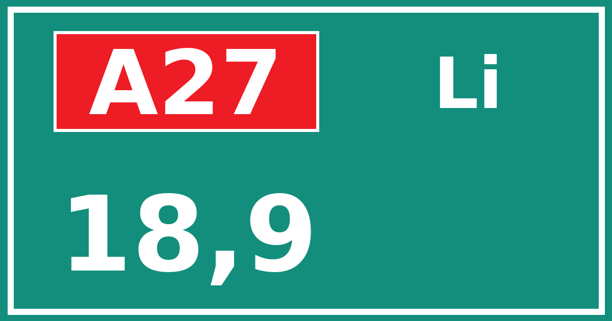 Hectometerbord A27 18,9 zijde Li