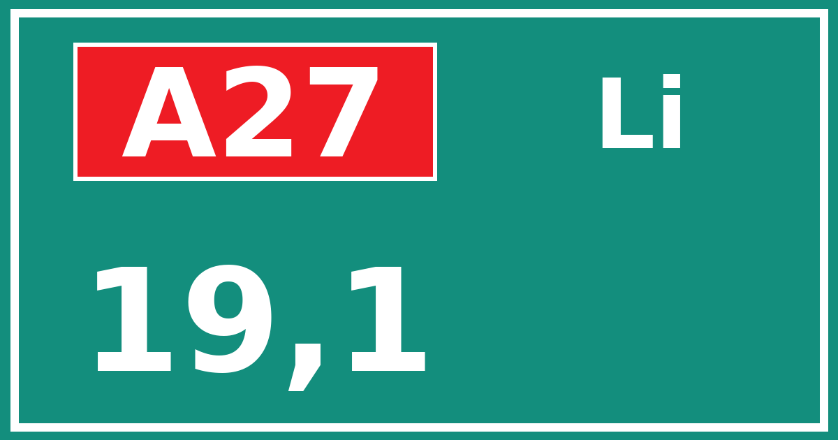 Hectometerbord A27 19,1 zijde Li