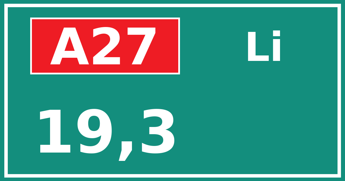 Hectometerbord A27 19,3 zijde Li