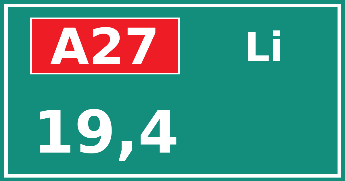 Hectometerbord A27 19,4 zijde Li