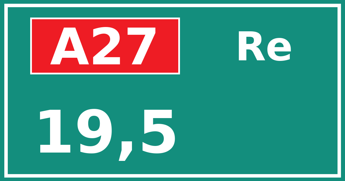 Hectometerbord A27 19,5 zijde Re