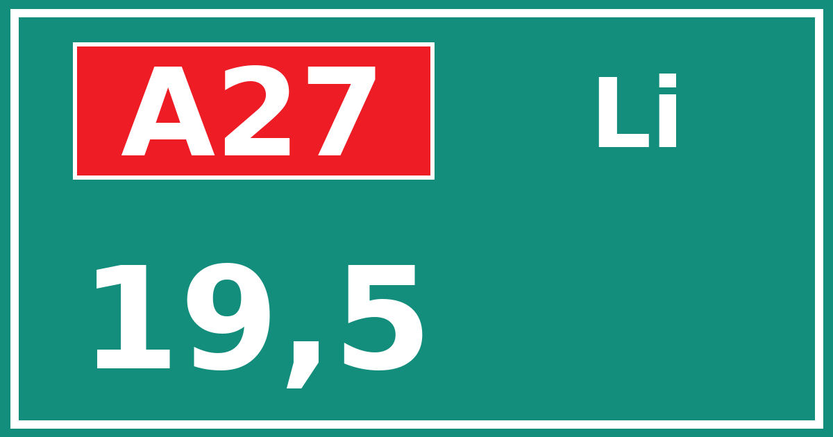 Hectometerbord A27 19,5 zijde Li