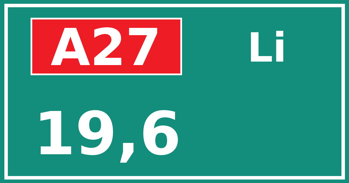 Hectometerbord A27 19,6 zijde Li