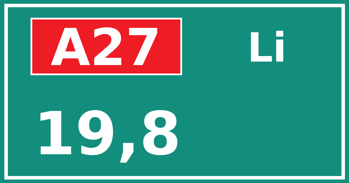Hectometerbord A27 19,8 zijde Li