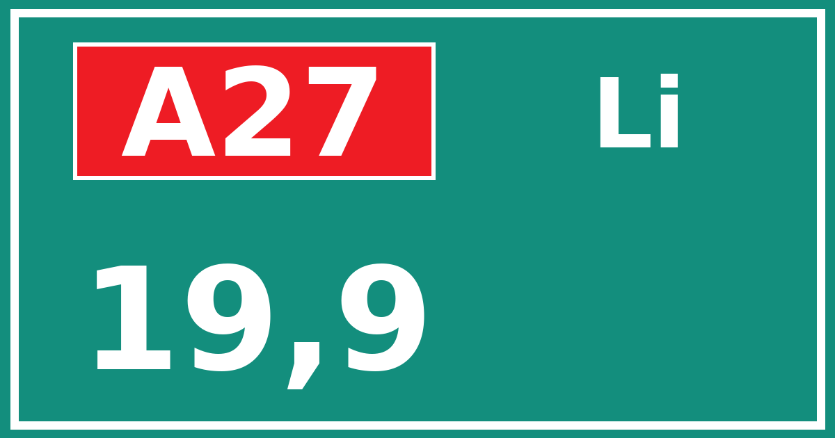Hectometerbord A27 19,9 zijde Li