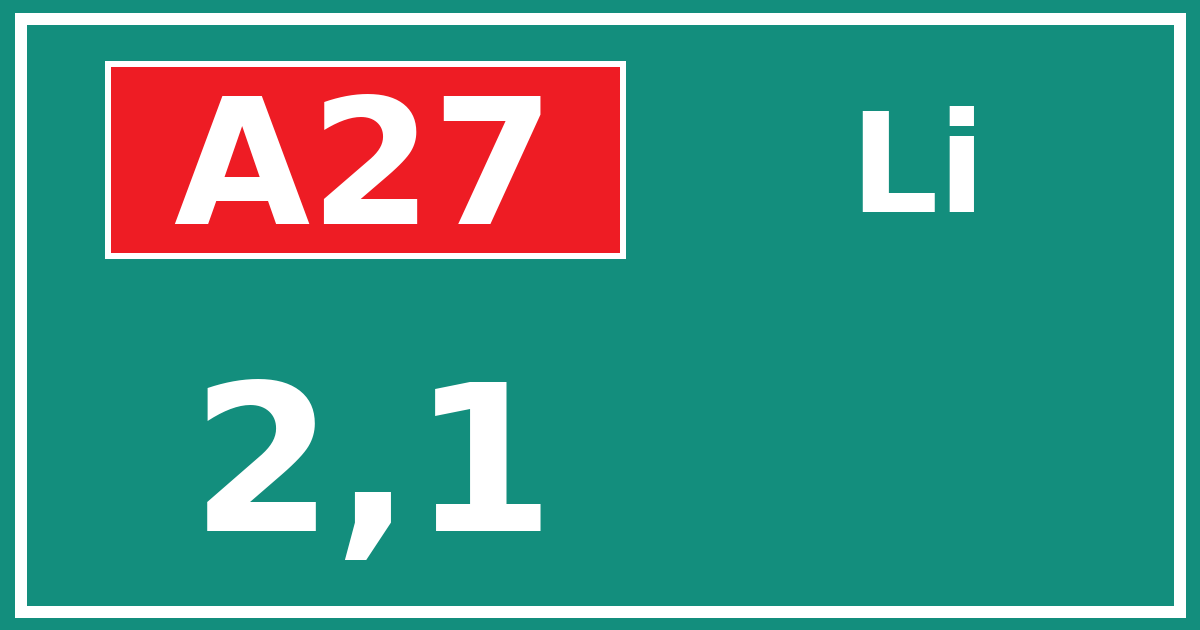 Hectometerbord A27 2,1 zijde Li