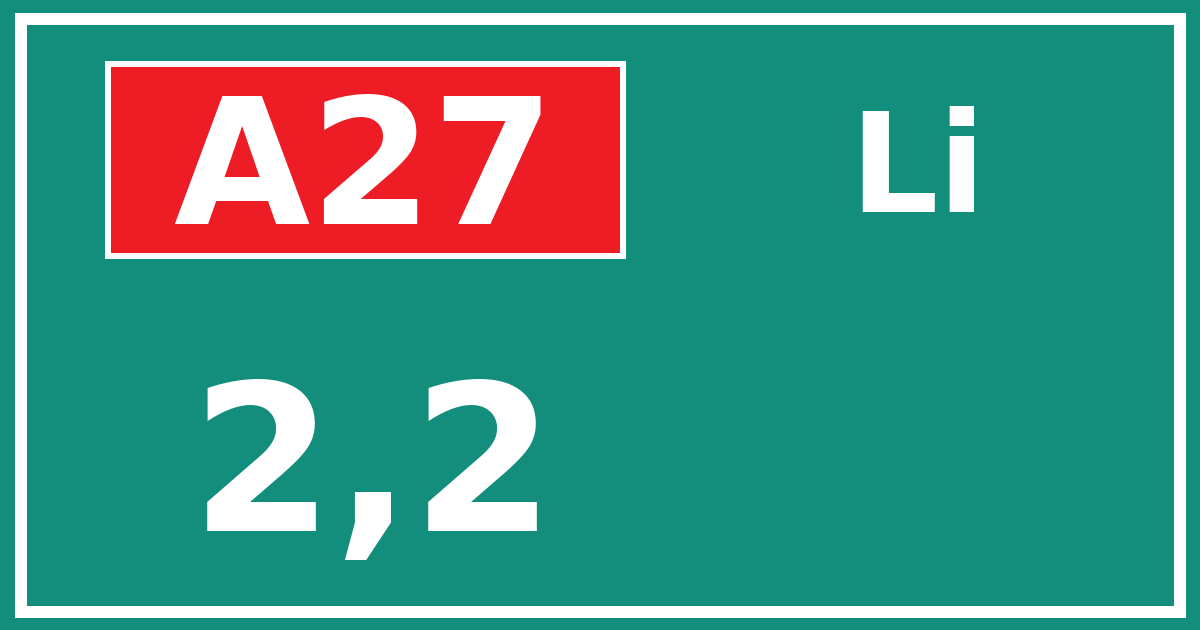 Hectometerbord A27 2,2 zijde Li