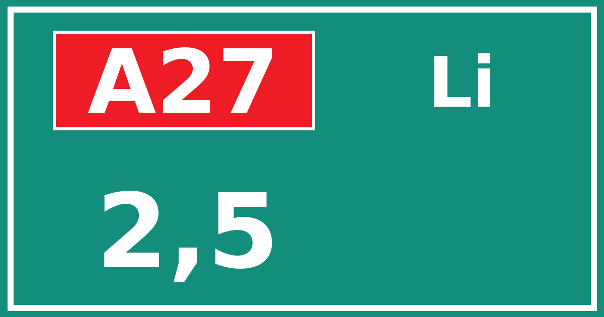 Hectometerbord A27 2,5 zijde Li