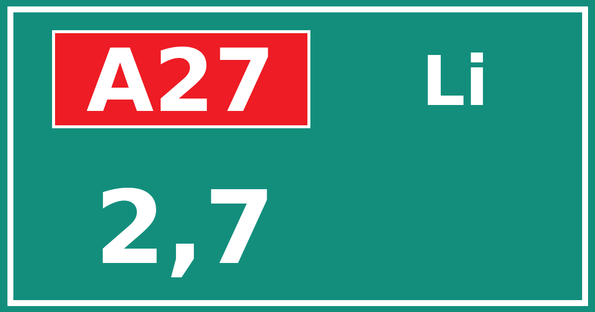 Hectometerbord A27 2,7 zijde Li