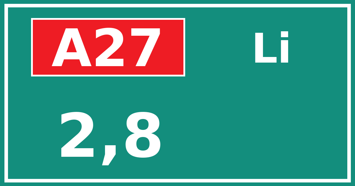 Hectometerbord A27 2,8 zijde Li