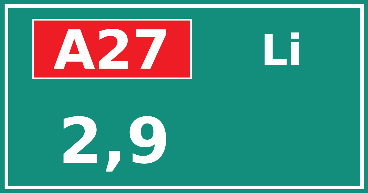 Hectometerbord A27 2,9 zijde Li