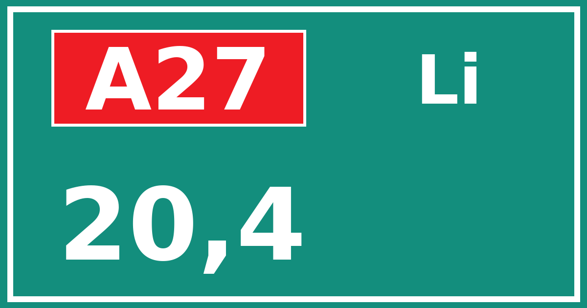Hectometerbord A27 20,4 zijde Li