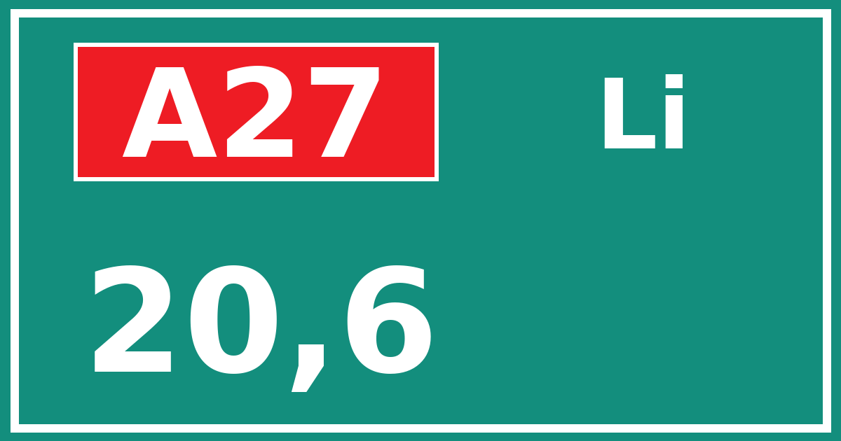 Hectometerbord A27 20,6 zijde Li
