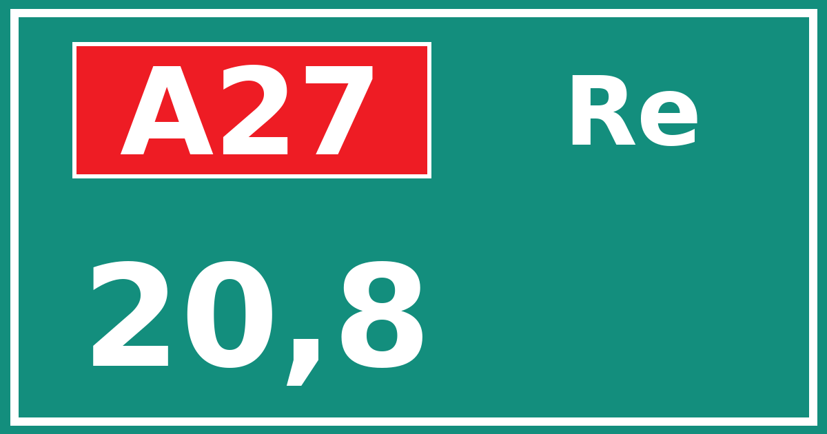 Hectometerbord A27 20,8 zijde Re