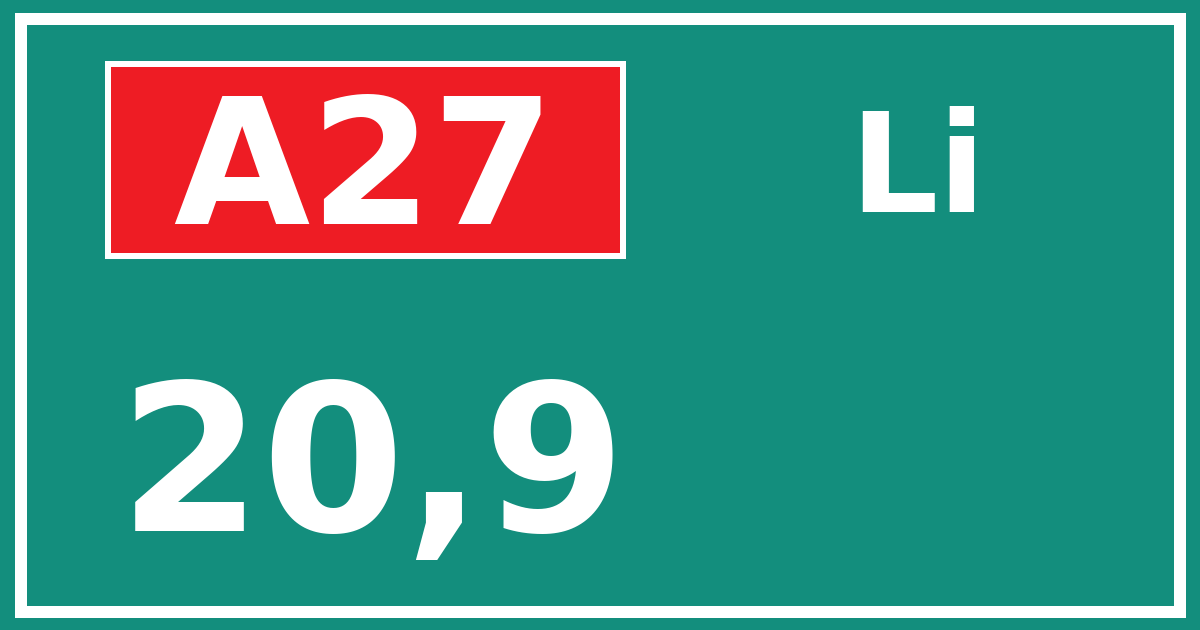 Hectometerbord A27 20,9 zijde Li