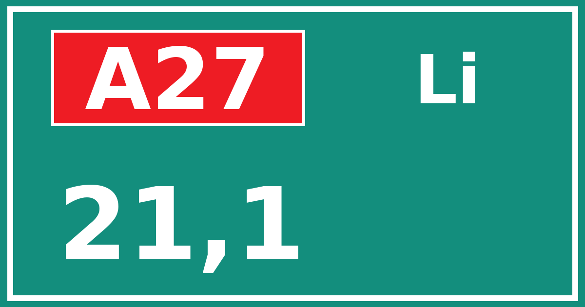 Hectometerbord A27 21,1 zijde Li
