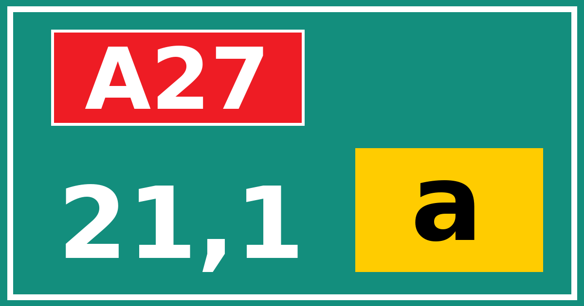 Hectometerbord A27 21,1 letter a