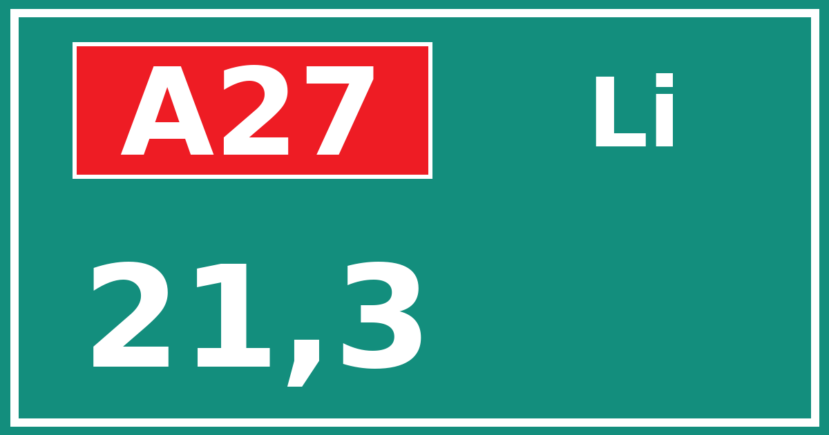 Hectometerbord A27 21,3 zijde Li
