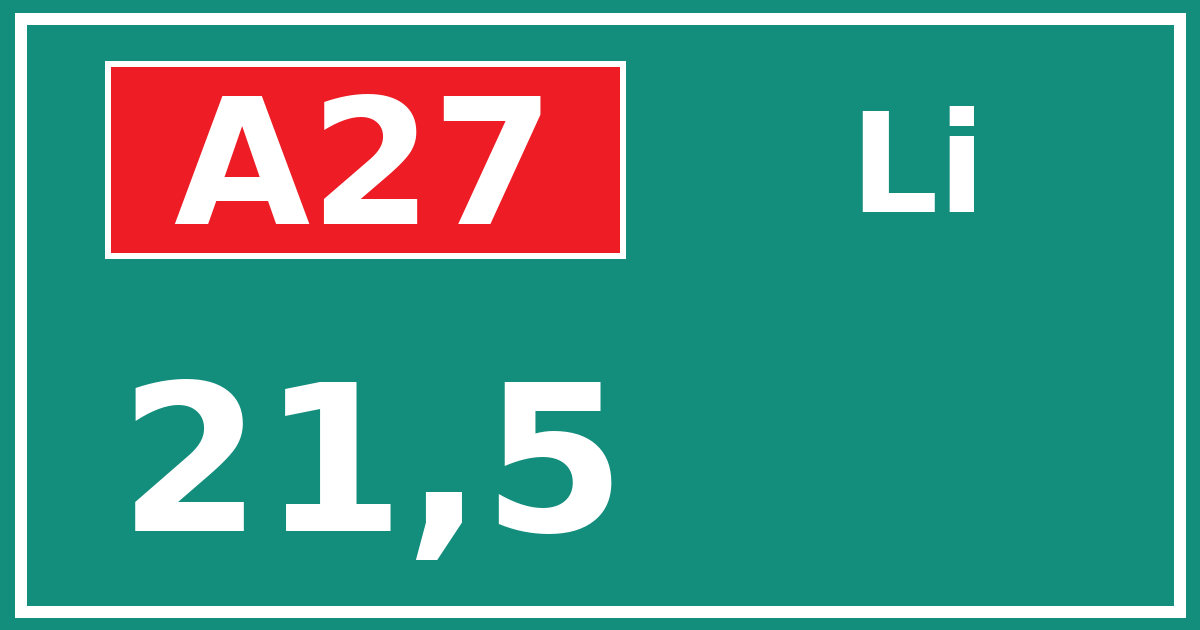 Hectometerbord A27 21,5 zijde Li