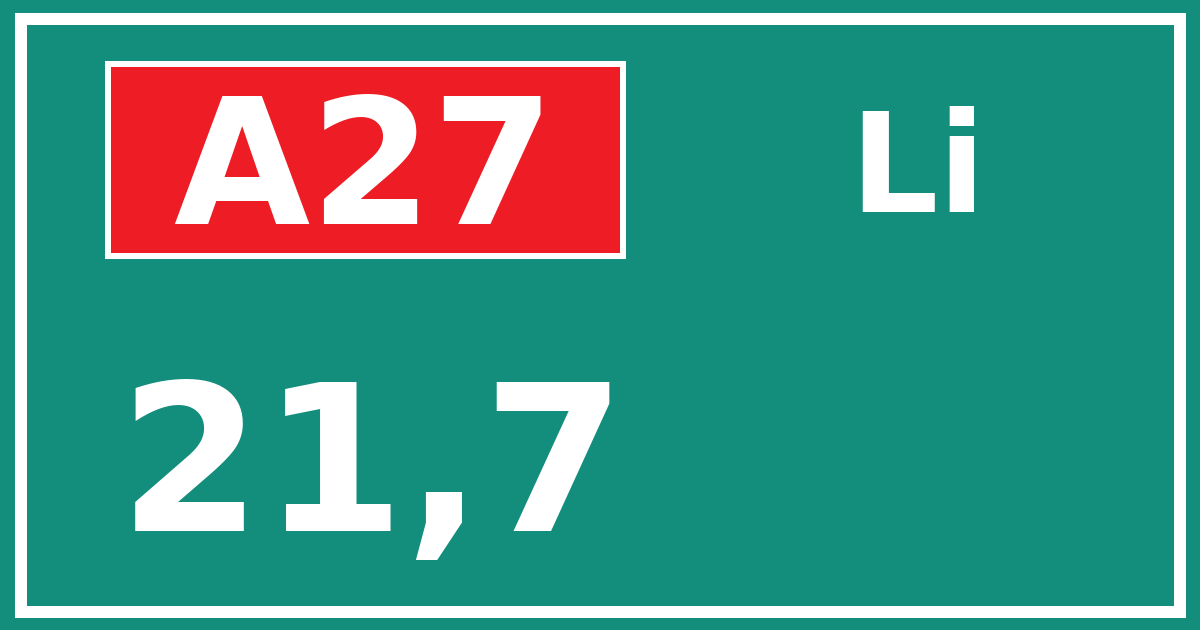 Hectometerbord A27 21,7 zijde Li