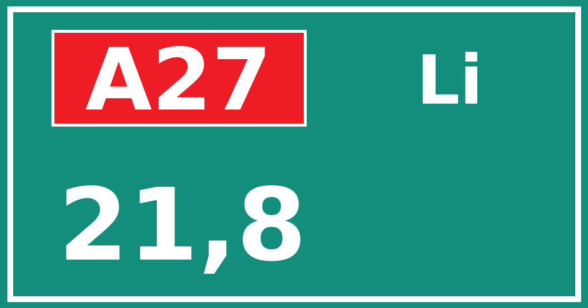 Hectometerbord A27 21,8 zijde Li