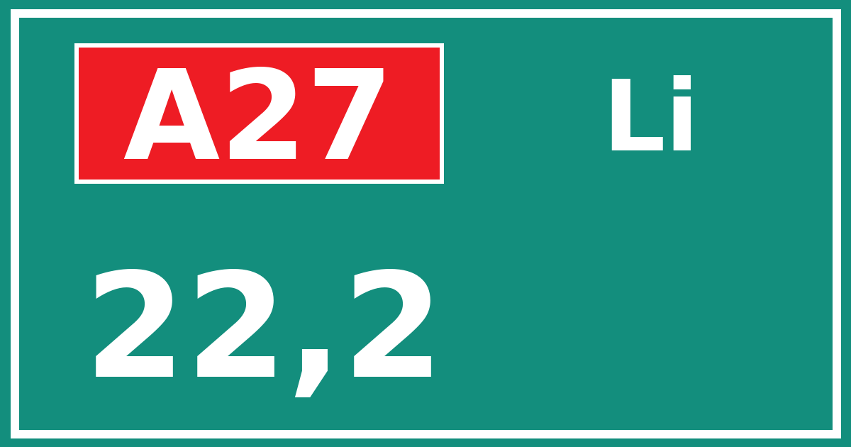 Hectometerbord A27 22,2 zijde Li