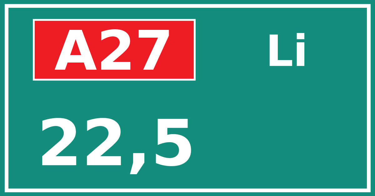 Hectometerbord A27 22,5 zijde Li