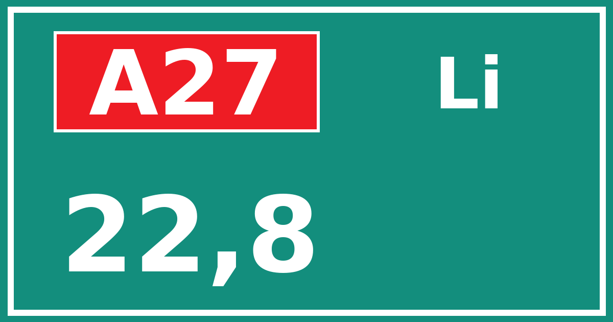 Hectometerbord A27 22,8 zijde Li