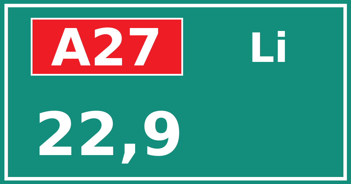 Hectometerbord A27 22,9 zijde Li