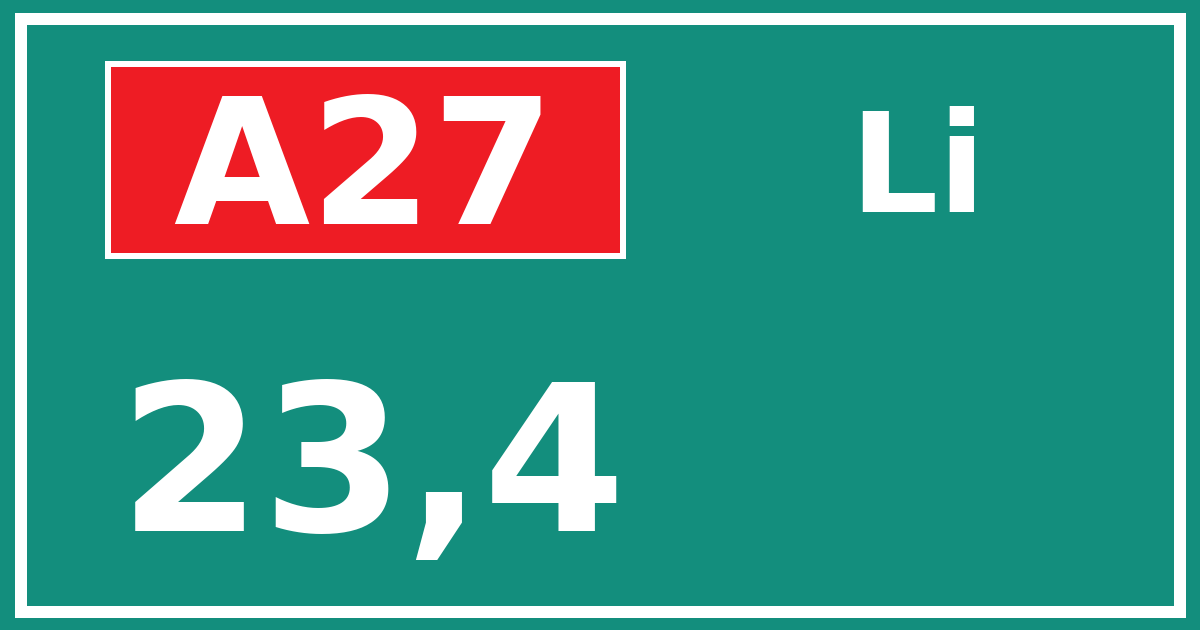 Hectometerbord A27 23,4 zijde Li