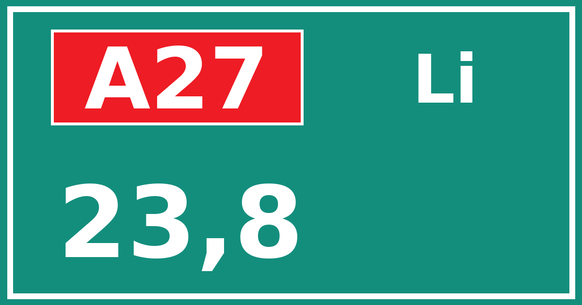 Hectometerbord A27 23,8 zijde Li