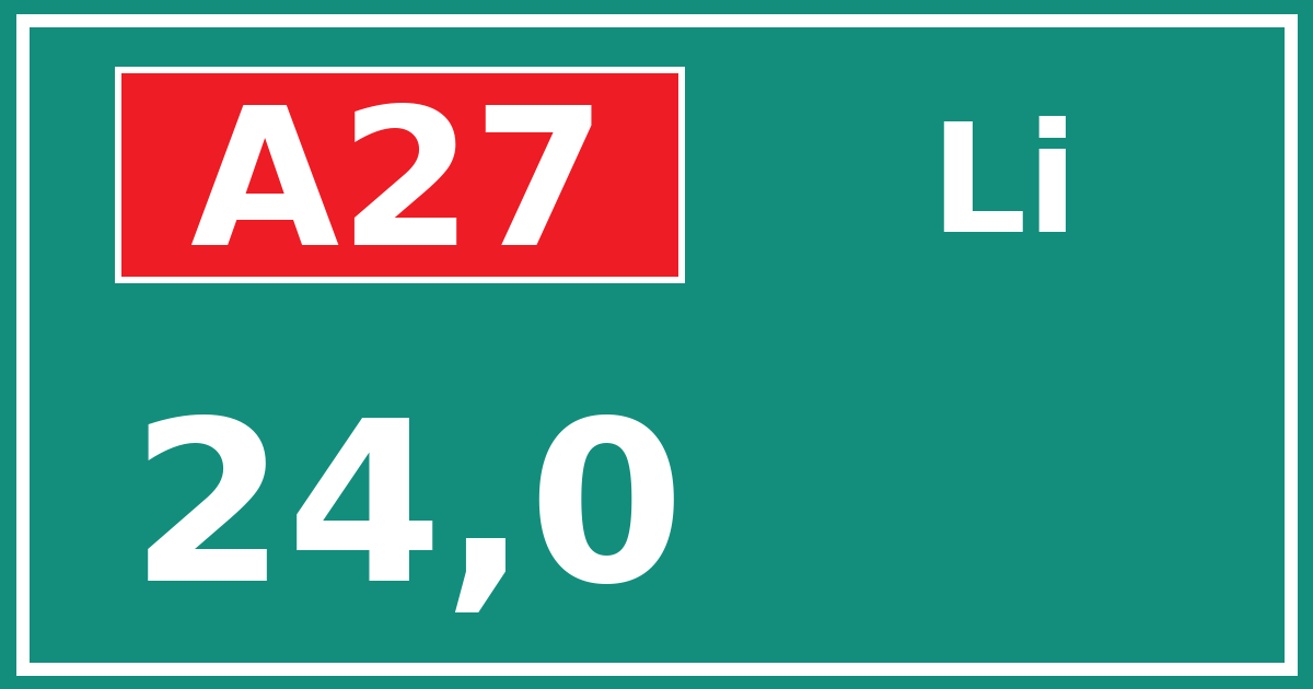 Hectometerbord A27 24,0 zijde Li