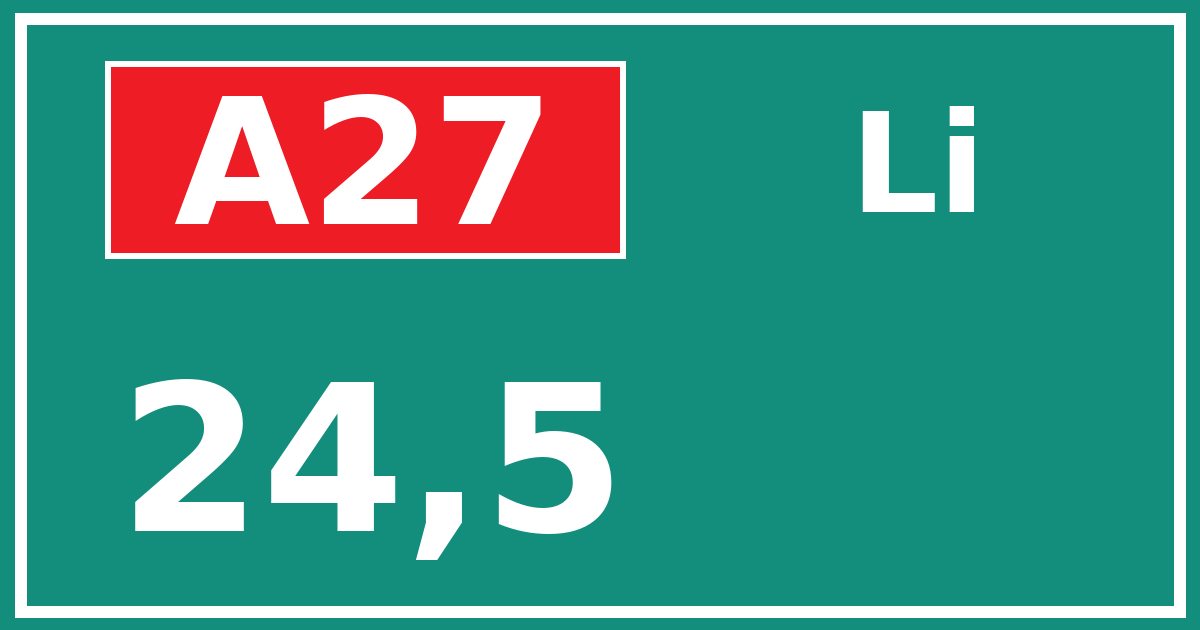 Hectometerbord A27 24,5 zijde Li