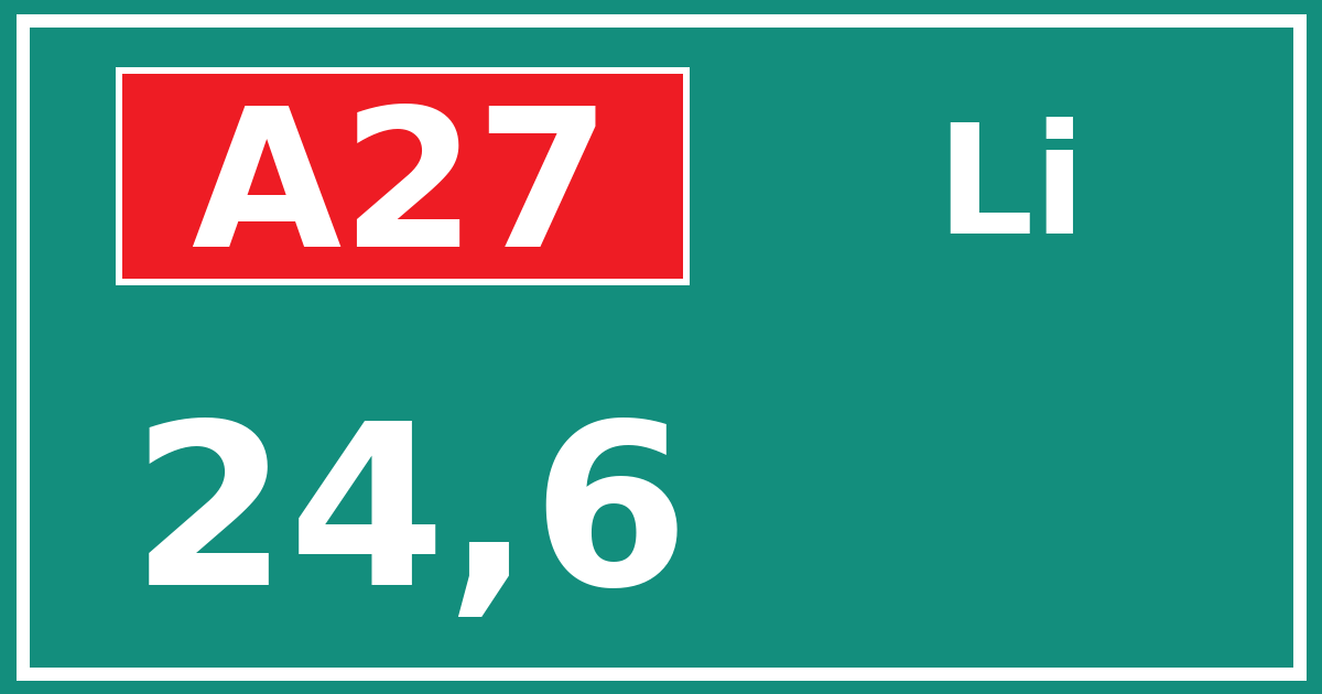 Hectometerbord A27 24,6 zijde Li