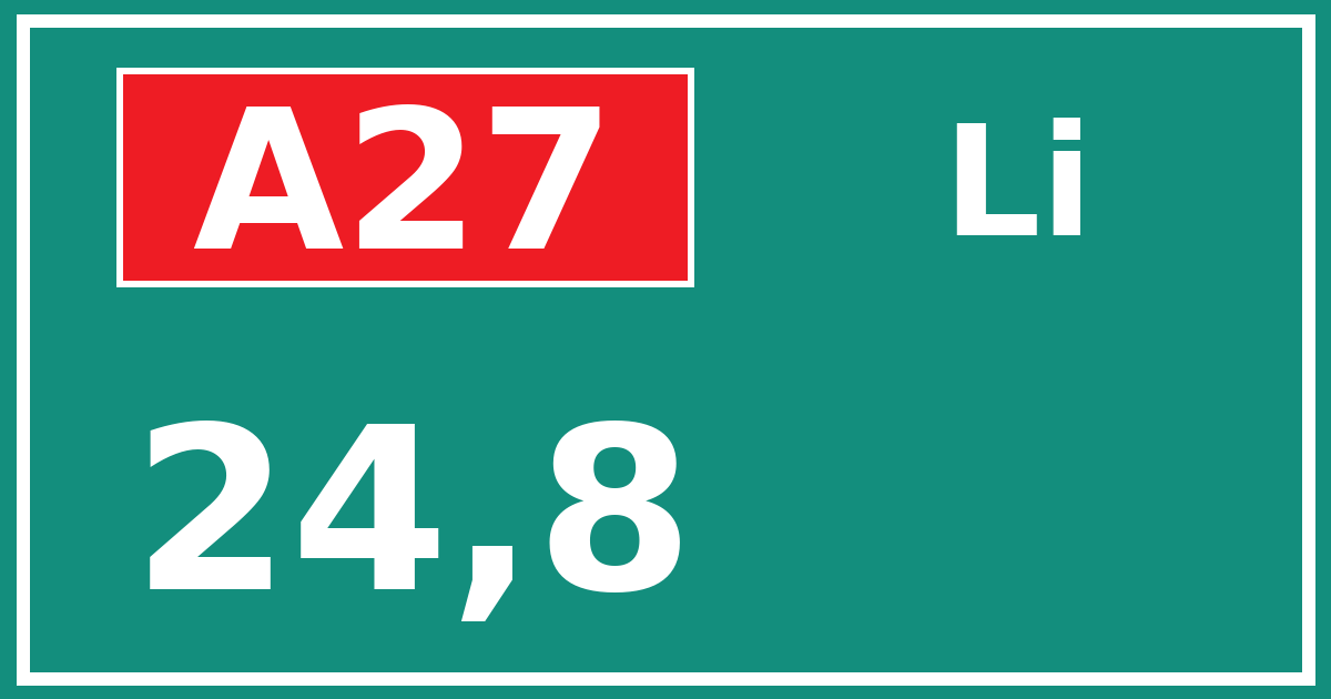 Hectometerbord A27 24,8 zijde Li