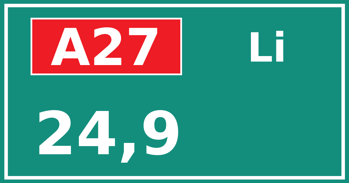 Hectometerbord A27 24,9 zijde Li