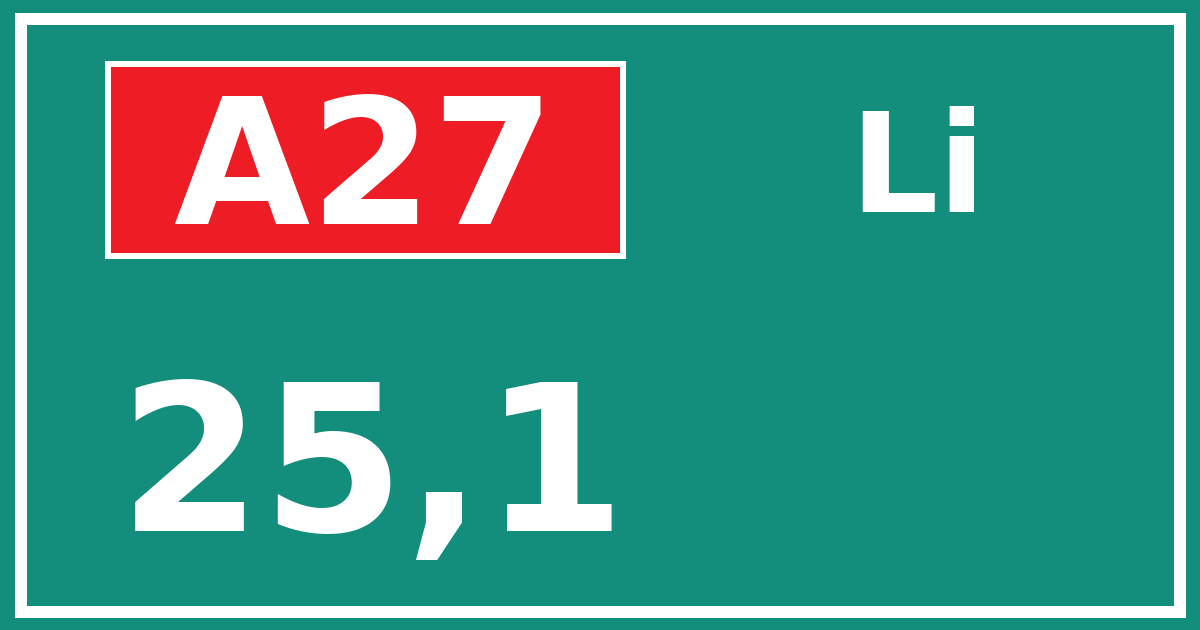 Hectometerbord A27 25,1 zijde Li