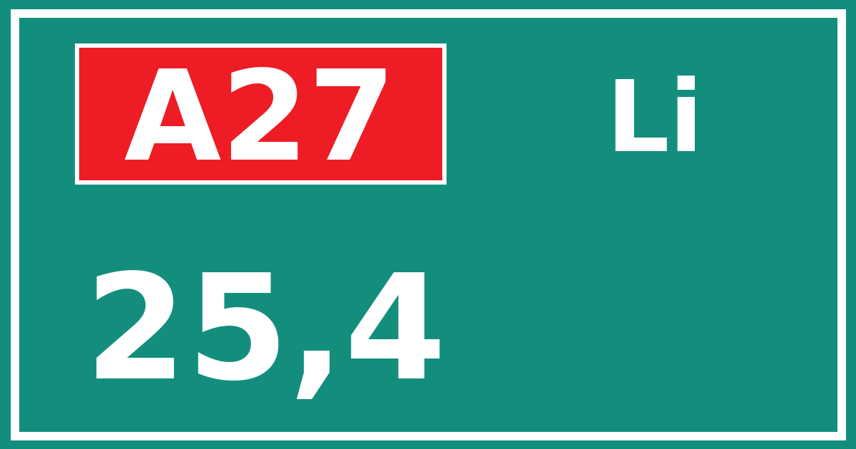 Hectometerbord A27 25,4 zijde Li