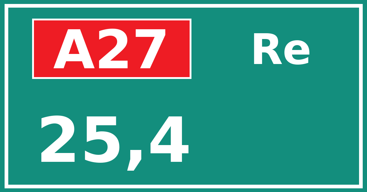 Hectometerbord A27 25,4 zijde Re