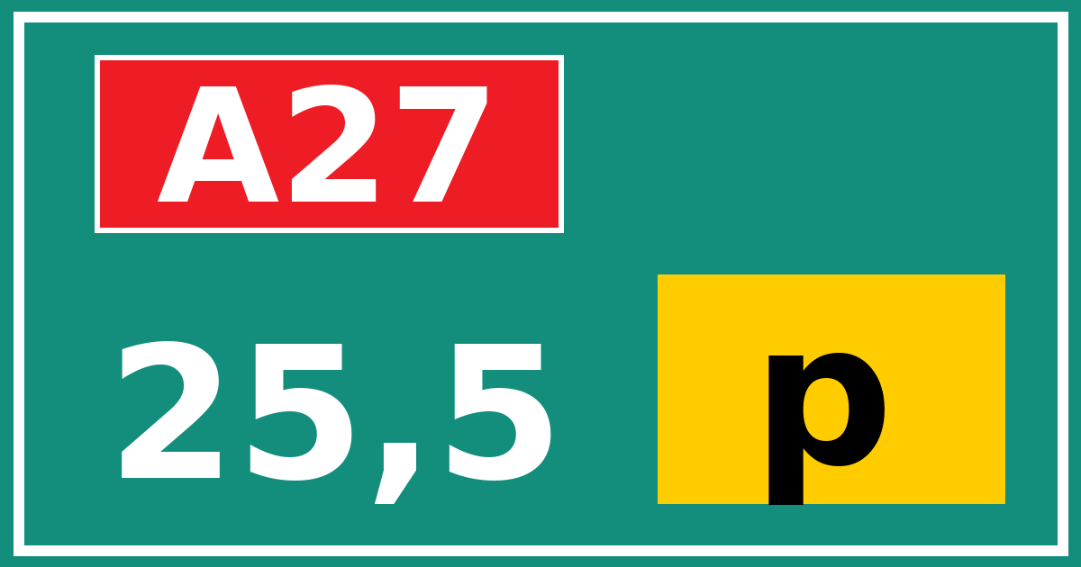 Hectometerbord A27 25,5 letter p